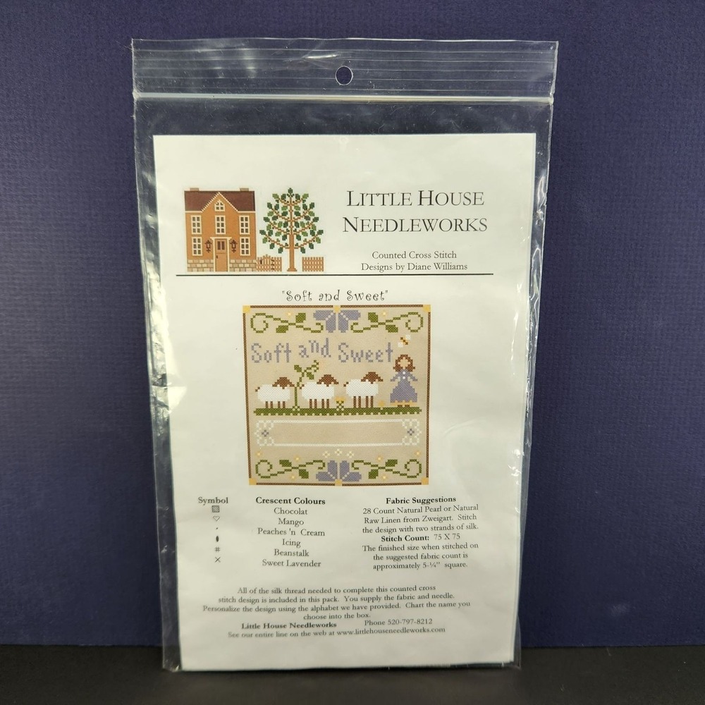 Little House Needleworks Soft and Sweet Sheep Cross Stitch Chart Fabric Silk New